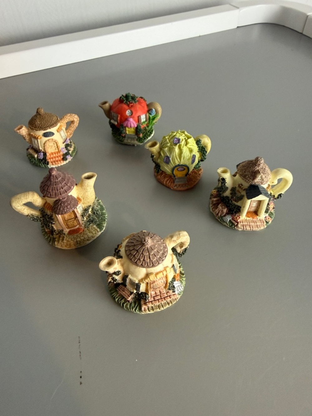 Miniature Fairy House Teapot Figurine Set - Assorted Colors Set of 6